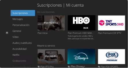 Captura visual de la configuración de usuario en Movistar TV