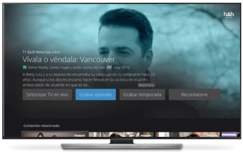 Una televisión con el detalle en pantalla de un programa en Movistar TV