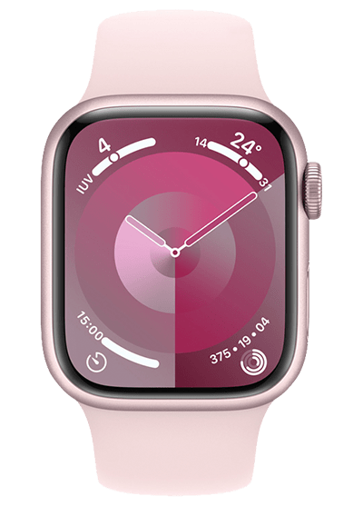 Apple Watch Series 9 (GPS) - Caja de aluminio rosa de 41 mm - Correa deportiva rosa claro - Talla S/M